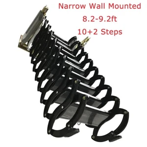 9.2ft Narrow Wall Mounted Folding Loft Ladder 10+2 Steps Pure-Black Attic Stairs - Picture 1 of 13