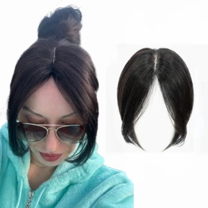 100% Real Human Hair Topper Toupee Clip Hairpiece Bangs Bob Top Wigs For Women - Picture 1 of 18