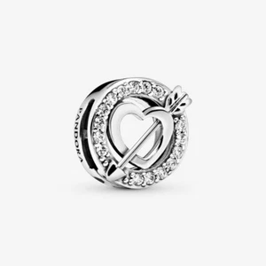 New Genuine Authentic Pandora Silver Reflexions Heart&Arrow Clip Cham 797793CZ - Picture 1 of 13
