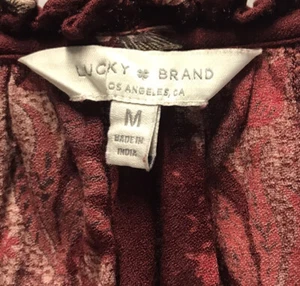 Lucky Brand Womens Printed Boho Peasant Top Blouse Long Sleeve Maroon Size Med - Picture 1 of 8