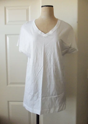 Hanro LAURA 77111 White Cotton Modal Short Sleeve V-Neck Bigshirt Sleepshirt  XS - Image 1 of 4