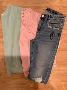 lot of girls size 14 or US 0 ripped jeans and 2 tops in trendy spring colors - Picture 1 of 5