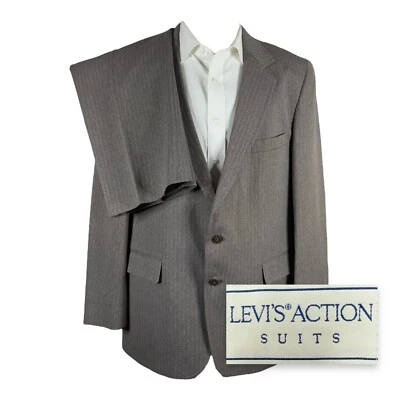 Traje Levis 2 Piezas Hombre 44R 38x26 Beige Marrón Rayas Dos Botones De Colección Foto 1 de 4