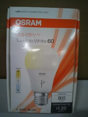 OSRAM LIGHTIFY A19 Smart Adjustable White LED, Dimmable, 9.5W, Hub Required - Image 1 of 3