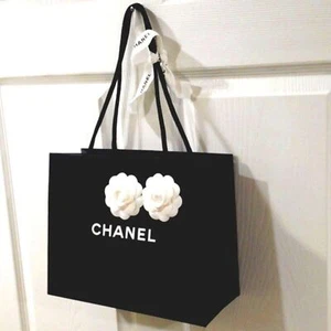 CHANEL Black & White Camellia Paper Gift Shopping Bag, Luxury Sized 11.75x9.5x5" - Picture 1 of 8
