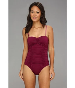 BADGLEY MISCHKA SOLIDS SHIRRED BANDEAU MALLIOT SWIMSUIT ONE PIECE RED SZ 6 $118 - Picture 1 of 4