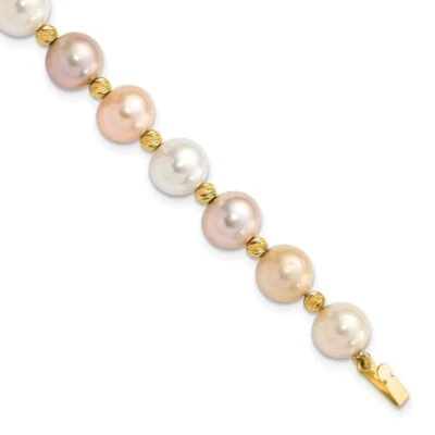 14K Yellow Gold Semi-round Pink Purple White Pearl Diamond-cut Beaded Bracelet - Image 1 of 4