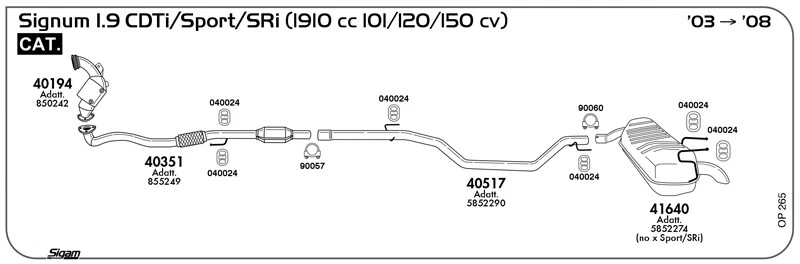 TUBO INTERMEDIO MARMITTA PER OPEL Signum 1.9 CDTi/Sport/Sri 1910 cc 101/120 /150 - Imagen 1 de 1