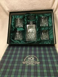 RCR Tartan Plaid Crystal Decanter Original Box Stopper 4 Tumblers Set Italy Mcm - Picture 1 of 8