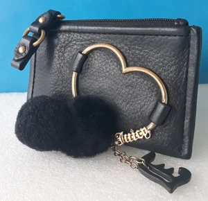 Vintage Juicy Couture ~ Blk. Leder Bommel Schlüsselanhänger Mini Geldbörse Münzbörse Y2K - Bild 1 von 13