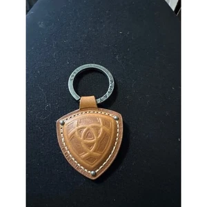 ARIAT Brown Leather Embossed Keychain Key Ring Stitched 1993 Vintage Excellent - Picture 1 of 1
