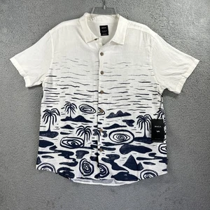RVCA Shirt Mens Medium White Blue Tropical Hawaiian Linen Blend Camp Loop NEW - Picture 1 of 7