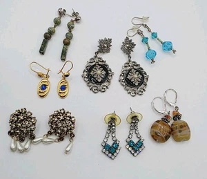 Earring Lot 7 Unique Pairs Of Fashion Dangle Drop Earrings - Picture 1 of 14