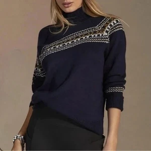 Damenpullover Cabi blau Fair Isle versetzter Reißverschluss Stehkragen #4231 Größe M - Bild 1 von 6