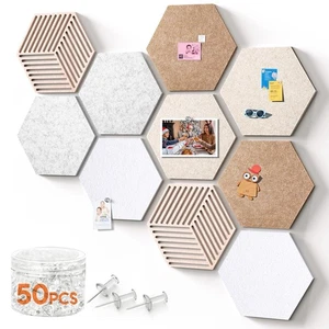 Hexagon Cork Boards for Walls Decor 10 Pack Cork Bulletin Board Tiles with 50... - Picture 1 of 7
