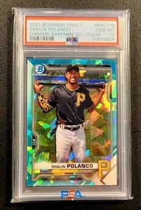 2021 Bowman Draft Chrome #BDC176 Shalin Polanco Chrome Sapphire EdAqua PSA MT 10 - Picture 1 of 3