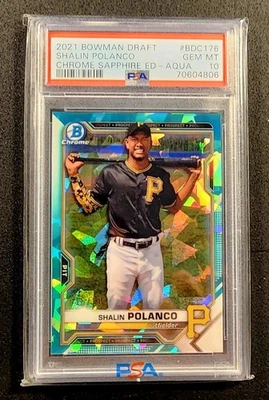 2021 Bowman Draft Chrome #BDC176 Shalin Polanco Chrome Sapphire EdAqua PSA MT 10 - Image 1 of 3