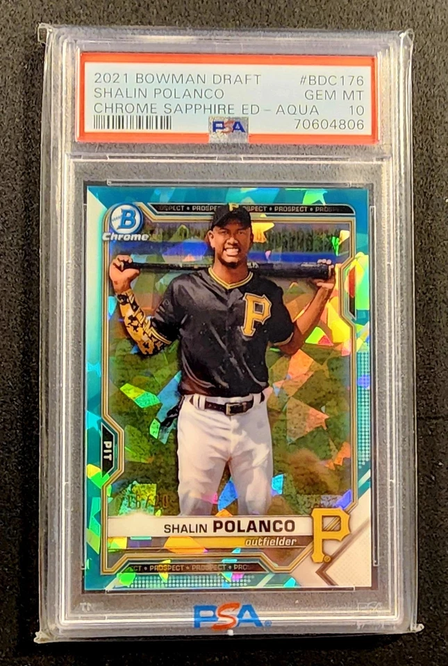 2021 Bowman Draft Chrome #BDC176 Shalin Polanco Chrome Sapphire EdAqua PSA MT 10 - Image 1 of 3