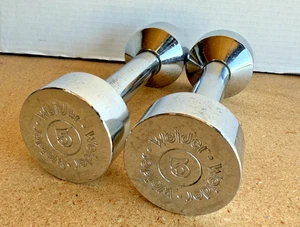 Vintage Joe Weider Chrome Dumbbells Screw On Weights Pair Of 2 - 5 Pounds Each - Picture 1 of 2
