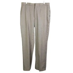 Orvis Pants Mens Size 34 Cream/slate Blue Seersucker Straight Cut Flat Front - Picture 1 of 6