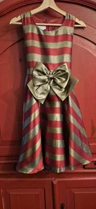 Bonnie Jean Sze 16 Red Gold Party Dress Big Bow Twirl Skirt Holiday Princess EUC - Picture 1 of 5