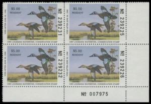 1989 Louisiana State Duck Stamp Mint Never Hinged. Plate Block of 4 - Picture 1 of 1