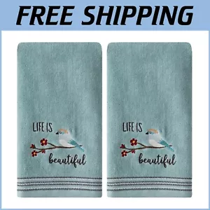 Soft Velour 2 Pc Hand Towels in Aqua - Perfect for All Ages & Stylish Decor - Picture 1 of 6