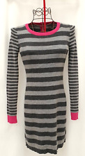 Pure Merino Wool Sweater Dress Kew Jumper Fine Knit Long Sleeve S Pink Grey