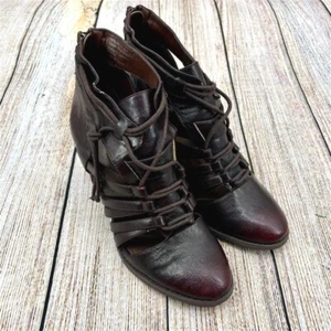 Not Rated Women's Size 9 Rustic Burgundy Strappy Rear Zip Heeled Booties - Picture 1 of 11