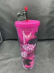 Vaso de taza fría Starbuck 2021 vacaciones de Navidad rosa piña con paja 24 oz - Imagen 1 de 8