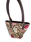 Longaberger Fabric Canvas Purse Multi Colored Floral Handbag Brown Green Red