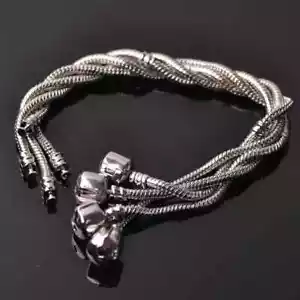 Collar pulsera cadena serpiente tono plata para dijes de cuentas (18"-22" disponible) - Imagen 1 de 3