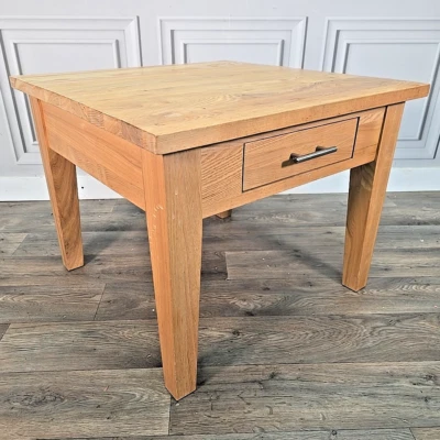 Vintage Coffee Side Table - Rustic Solid Hard Wood Single Drawer - Oak ? Ash ? - Image 1 of 4