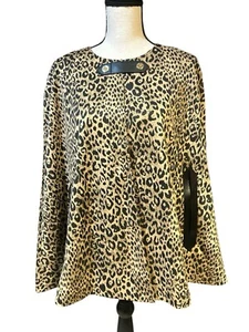 Anne Klein Cape Blazer Cape Sleeve Style Leopard Cat Print Front Snap Sz M NEW - Picture 1 of 8