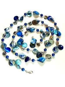 Blue Dyed Abalone Shell Long Beaded Summer Statement Necklace ~ 40" Long - Bild 1 von 13