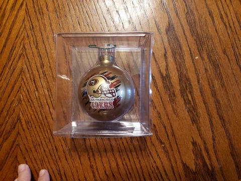 San Francisco 49ers NFL Christmas Ornament Glass Ball Red & Gold Vintage NOS Cover