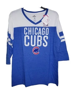 Womens Majestic Chicago Cubs 3/4 Sleeve Baseball Tee Shirt MLB New Plus Size 1X - Picture 1 of 5