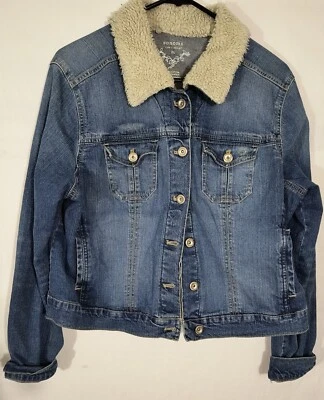 Jaqueta jeans Sonoma lavagem média com colarinho de lã tamanho XL juvenil ver fotos - Imagem 1 de 4