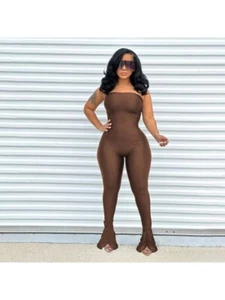 Women Strapless One-piece Jumpsuit Bodycon Romper Loungewear - Picture 1 of 3