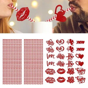 24 Pieces Valentines Day Paper Straws Props for New Year Anniversary Family - Picture 1 of 6
