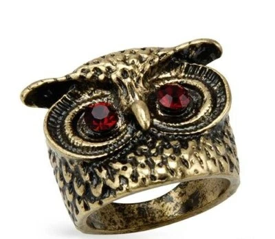 LOOK VINTAGE STEVE MADDEN, CRISTAIS VERMELHOS, ANEL CORUJA BRONZE, REINO UNIDO-J, EUA-5 - Imagem 1 de 2