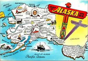 Illustrated Map of Alaska and U. S. Postcard PM 1987 - Bild 1 von 2