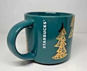 Taza de café STARBUCKS 2015 de colección verde con hoja de oro árboles de Navidad 14 oz - Imagen 1 de 5