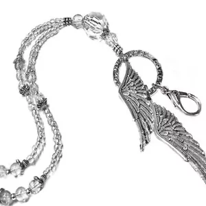 Beaded necklace Lanyard, security id badge, key holder crystal Angel Wings - Foto 1 di 3