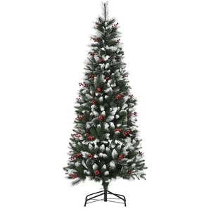 HOMCOM Albero di Natale Innevato 180cm con Bacche Rosse Base Rimovibile 539 Rami - Foto 1 di 10
