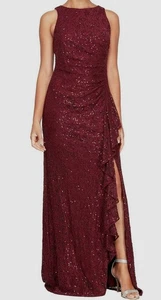 Alex Evenings Women's Purple Ruffle Long Sequin Lace Gown Dress Size 8 - Picture 1 of 2