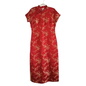 Maxi Vestido VINTAGE Victoria’s Secret Para Mujer Mediano Rojo Floral Mezcla Asiática Seda - Imagen 1 de 7