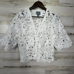 Cardigan Coniglio Coniglio Coniglio Bianco Floreale Uncinetto Pizzo Trasparente 12 Slv Crop Taglia L - Foto 1 di 8