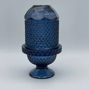 Viking Bluenique Glass Diamond Point Fairy Lamp Light Blue Votive Candle 7" Chip - Picture 1 of 10