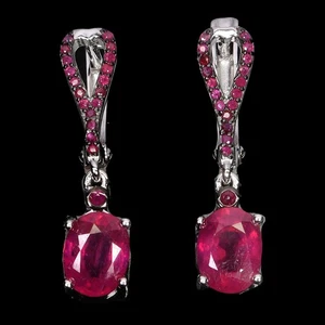 925 Sterling Silver Earrings Oval Ruby 8x6mm Ruby Diamond Cut Gemstone Jewelry - Picture 1 of 13